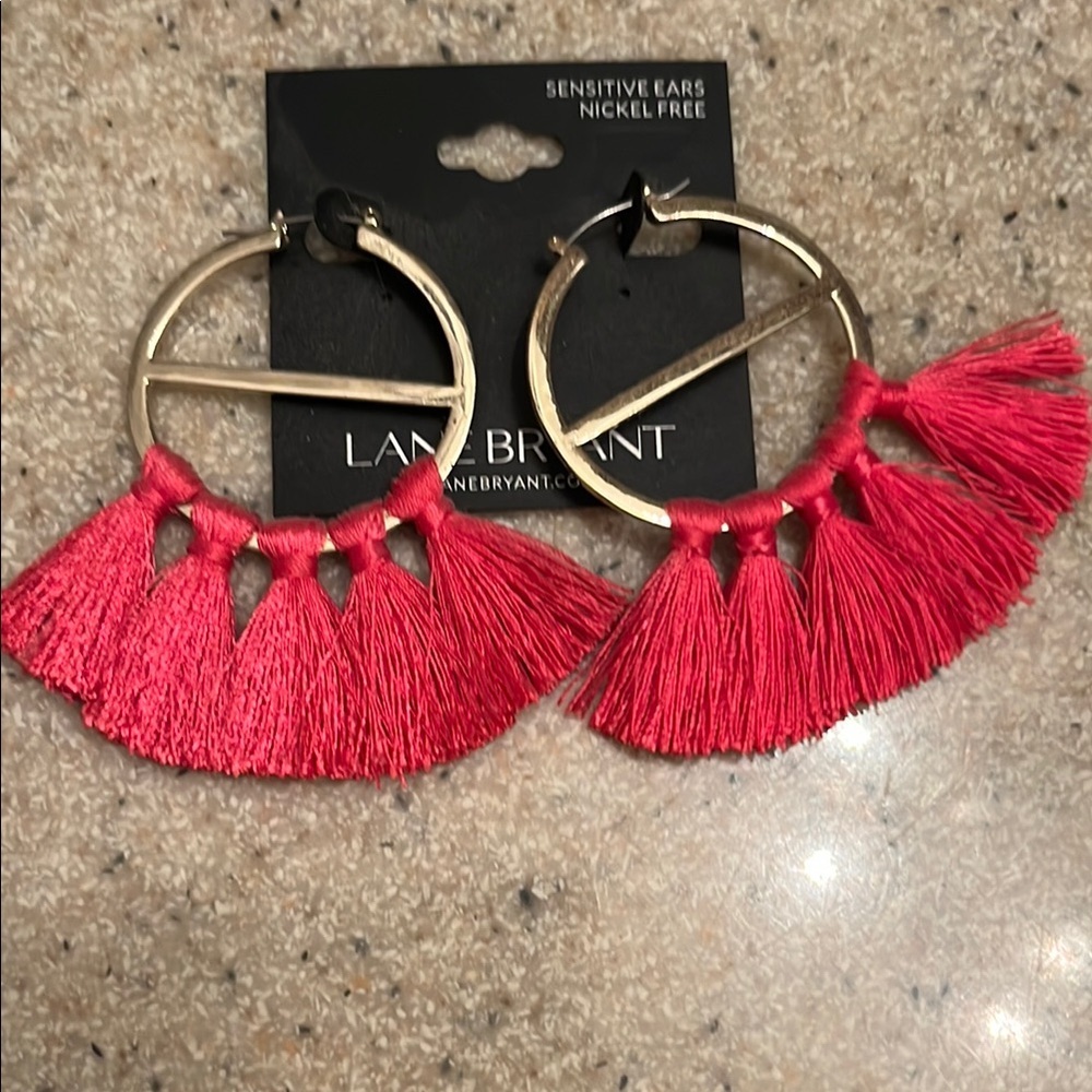 Lane Bryant Gold Tassel Hoop Earrings